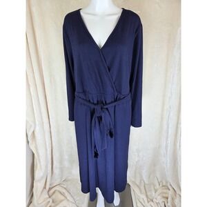 BloomChic Navy Blue Ribbed Faux Wrap Midi Dress Long Sleeve Plus Size 18-20 NWT